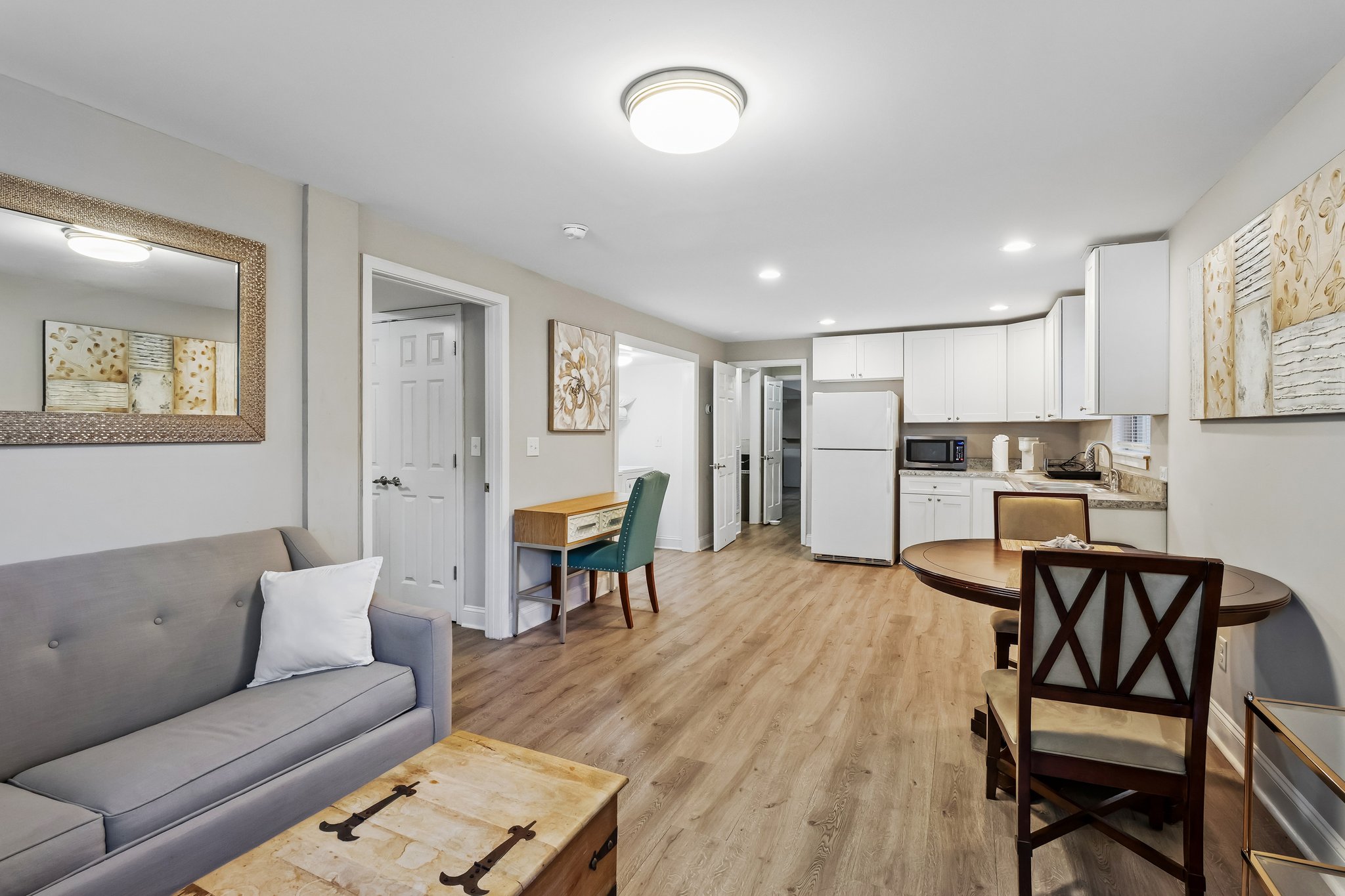 Lower-level living and dining area with second kitchen